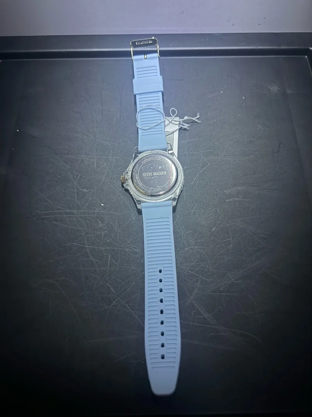 Steve Madden Light Blue Silicone Strap Watch with Gold Accents